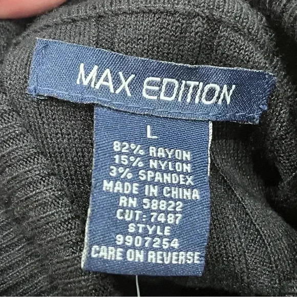 Max Edition Black Maxi Sweater Dress textured chest, short sleeve w turtleneck - Picture 5 of 8